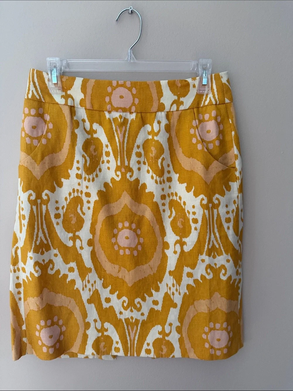 J. Crew Yellow & Pink Patterned Pencil Skirt